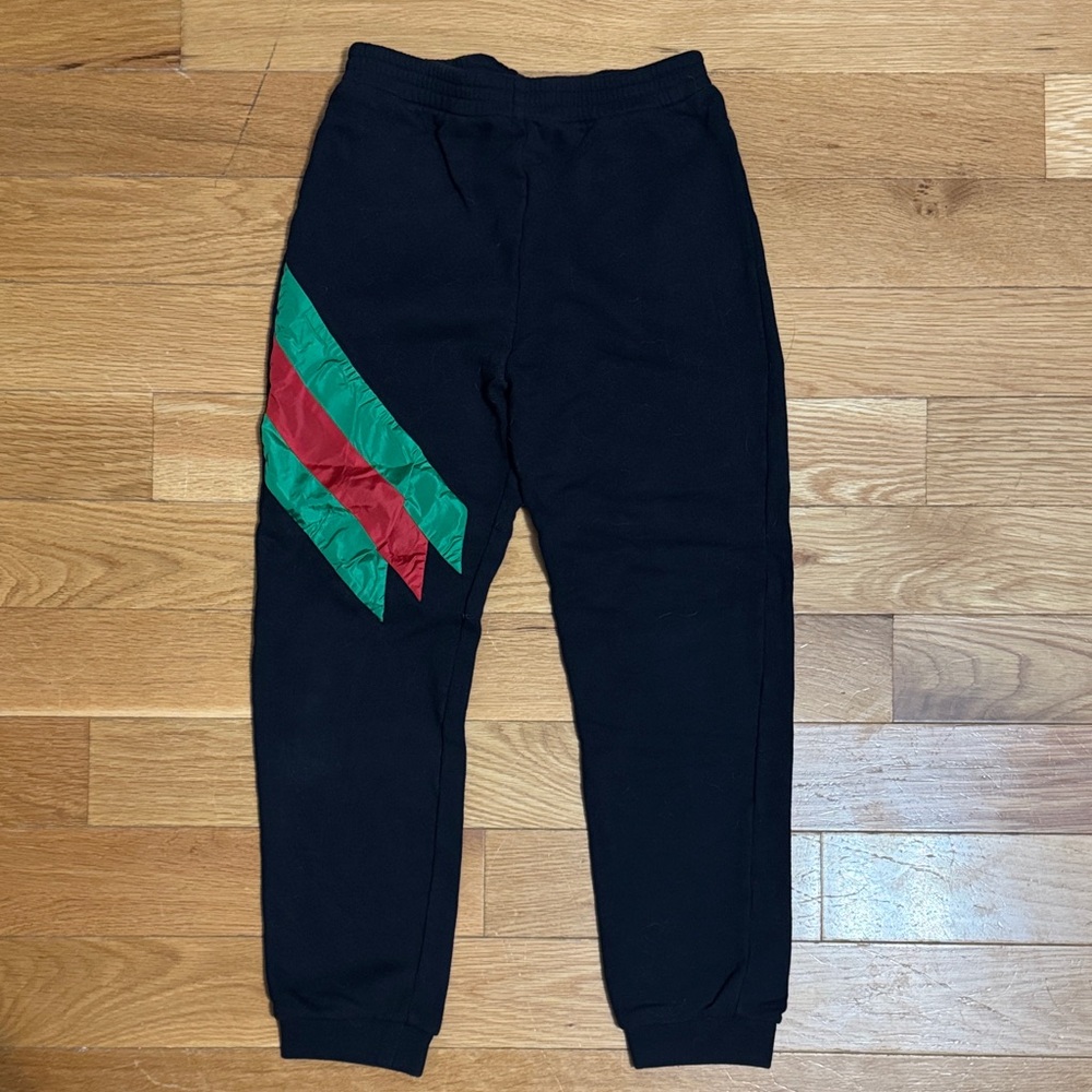 Gucci Kids Black Joggers with Red and Green Accents